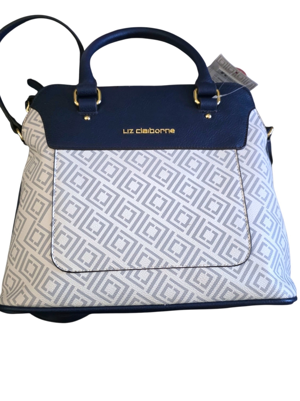 Liz Claiborne Navy and White Geometric Top-Handle Satchel